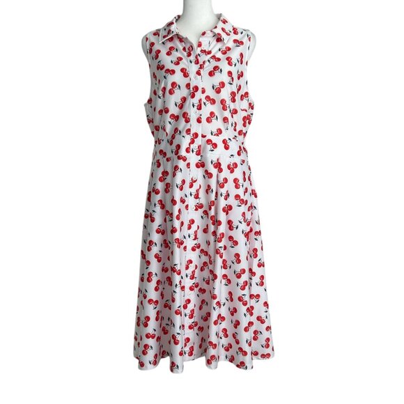 Cato Sleeveless Cherry Print Button Down Shirt Dress (L) - Picture 1 of 16